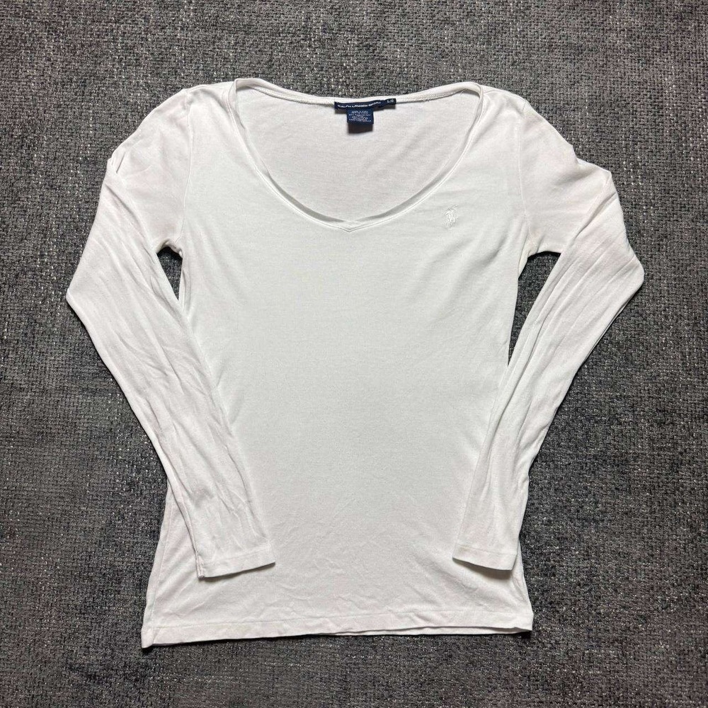 Ralph Lauren Sport Long Sleeve Tee Womens L White Pima Cotton Scoop Neck Slim